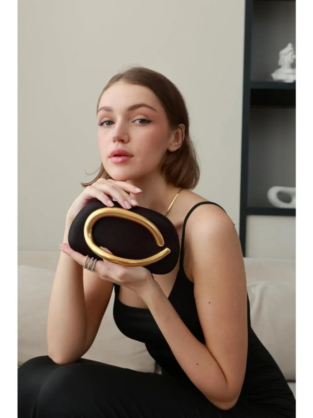 Women's Acrylic Black Clutch Purse Trendy Evening Crossbody Shoulder Bag